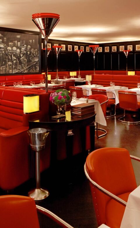 tables set up for a meal in a restaurant